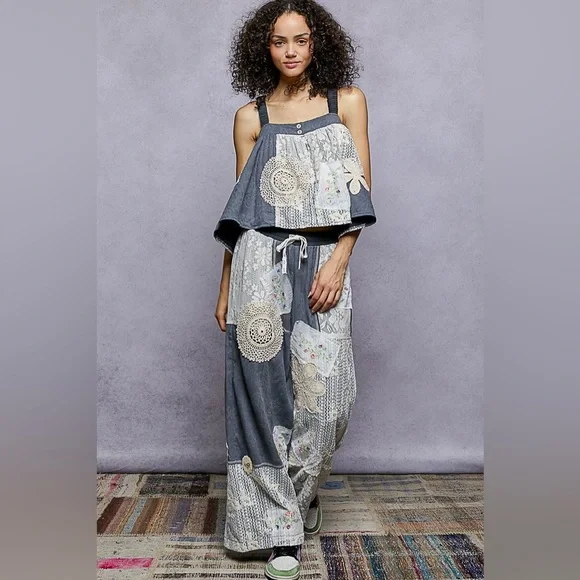 POL Patchwork Pants in Charcoal - Picture 4 of 5